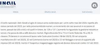 Open data Inail andamento delle denunce di infortunio in Italia da gennaio a luglio 2024 [upl. by Hakilam]