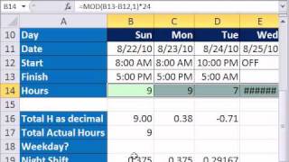 Excel Magic Trick 718 Calculate Hours Worked Day or Night Shift amp Subtract Lunch [upl. by Verner]