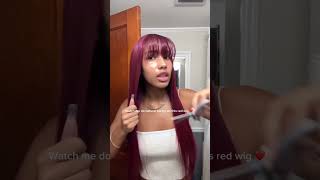 Watch me do a natural bangs on this red wig ❤️hairstyle [upl. by Renae]