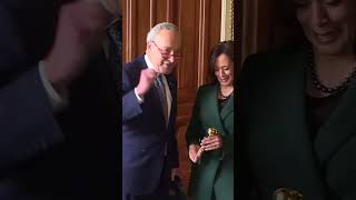 Chuck Schumer Gifts Kamala Harris With A Golden Gavel To Recognize Record TieBreaking Vote [upl. by Vinn]