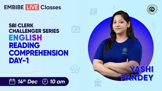 SBI CLERK CHALLENGER SERIES  ENGLISH FOR BANKING  READING COMPREHENSION  DAY1  YASHI PANDEY [upl. by Mroz8]