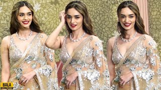 Manushi Chhillar L00KS Super STUNNING In Transparent Saree Blouse at Anant Radhika Blessing Ceremony [upl. by Burney]