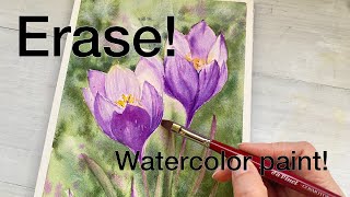 How to erase watercolor paint Crocus flower Watercolor tutorial step by step [upl. by Kluge]