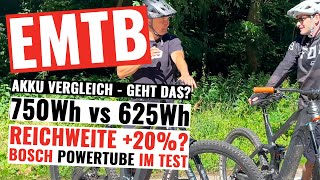 EBike 750Wh Akku vs 625Wh vergleichen  TEST Geht das 20 mehr Reichweite Bosch PowerTube EMTB [upl. by Kappel]