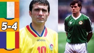 Ireland 00 5x4 Romania world cup 1990  Full highlight  1080p HD  Hagi  Romanian Commentary [upl. by Dranreb]