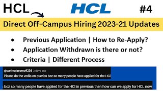 HCL OffCampus Direct Hiring 2023 Updates  ReApply Application  Not Able to Apply  Criteria [upl. by Justen]