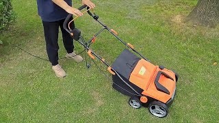 VERTAK 2 in 1 1600W electric hand push lawn scarifier and rake machine for garden GT111011 lawncare [upl. by Ellenoj]