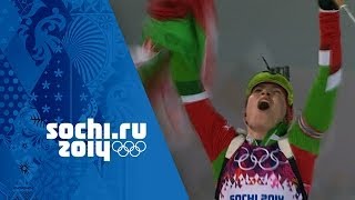 Biathlon  Womens 10km Pursuit  Domracheva Wins Gold  Sochi 2014 Winter Olympics [upl. by Kcirevam]