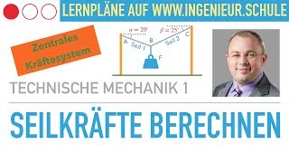 Seilkräfte berechnen Zentrales Kräftesystem – Technische Mechanik 1 [upl. by Tisbe]