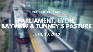 OTrain Line 1  Snapshot of Parliament Lyon Pimisi Bayview and Tunney’s Pasture  June 13 2019 [upl. by Ived248]