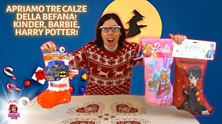 APRO TRE NUOVE CALZE DELLA BEFANA KINDER BATMAN CALZETTONE BARBIE E HARRY POTTER [upl. by Iosep]