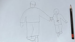 How To Draw a Grandpa and his  Granddaughter Drawing Easy Step By step [upl. by Nylarak]