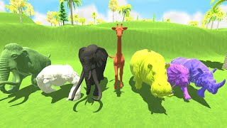 Colored Animals Races  Elephant Giraffe Rhino Lion Hippo Mammoth Gorilla [upl. by Zwart]