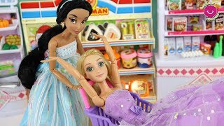 Rapunzel y Jasmín Diversión en el Supermercado 🤩 Mis muñecas Princesas Disney [upl. by Beauvais]