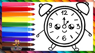 Zeichnen und Ausmalen einer niedlichen Weckuhr ⏰🌈 Zeichnungen für Kinder [upl. by Cathlene748]