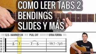 Como leer Tabs de guitarra 2 Slides Bendings Vibratos Hammer Ons [upl. by Cleodell]