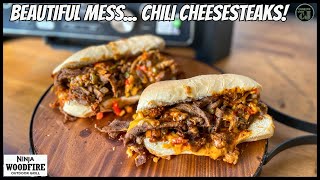 Ninja Woodfire Grill Chili Cheesesteak Sandwiches [upl. by Snowman]