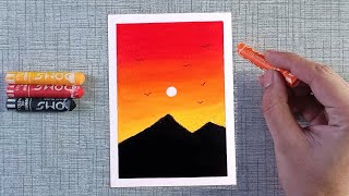 Sunset drawing  Oil pastel drawing for beginners  menggambar [upl. by Nabois804]