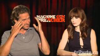 Gerard Butler amp Michelle Monaghan  Machine Gun Preacher Interview at TIFF 2011 [upl. by Shaughnessy691]