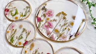 Casting Flowers in a Resin Coaster and Tray Set [upl. by Kenward]