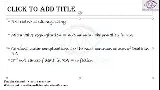 Lec 6 Rheumatoid Arthritis Extra Articular Manifestations mp4  Rheumatology [upl. by Ainosal]