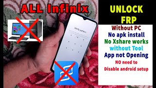 🔥 ALL Infinix frp bypass app not installed 100 solution without pc  xshare not works [upl. by Naahs670]