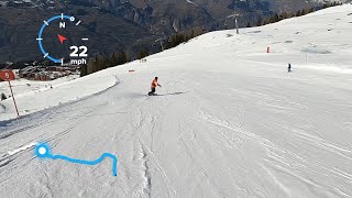 Upto 30mph Skiing RED run VAGERE on GoPro 8 HD POV near Arc 1800 in Les Arcs ski resort  Mar 2023 [upl. by Burne]