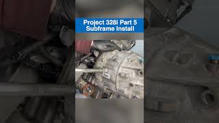 Engine transmission  subframe install in Part 5 of Project 328i full video out NOW BMW N20 [upl. by Ahtela727]