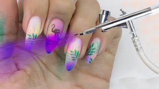 Full Nails Art Using AIRBRUSH ONLY Tropical Vibes Nail Design [upl. by Araj585]