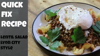 Cold Lentils Salad in French dressing With Poached Egg amp Bacon [upl. by Adnilak]