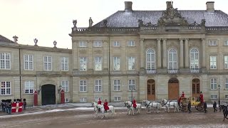 Queen Margrethe II of Denmark rides in golden carriage to New Year reception for the military 2024 [upl. by Bakeman]