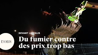 Des agriculteurs en colère déversent du fumier devant un site Lactalis [upl. by Damalis871]