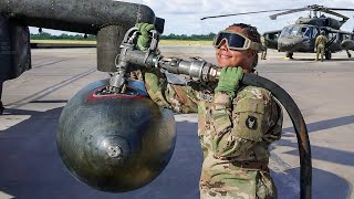 Fueling Up External Tanks of US Powerful Helicopter Before Mission Takeoff [upl. by Pip]