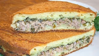 Заливной пирог с рыбными консервами и картофелем рецепт вкусного теста на сметане и майонезе [upl. by Annanhoj]