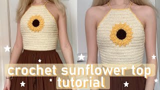 Crochet Sunflower Halter Neck Top Tutorial  Summer Crochet Top  CosyBearCrochet [upl. by Lipcombe]