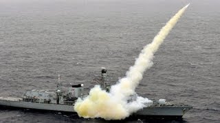 Royal Navy Type 23 Frigate HMS Montrose F236 Fires Harpoon AntiShip Missiles [upl. by Sidwel]