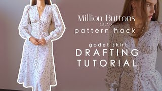 Buttoned Dress With a Godet Skirt  Drafting Tutorial and Pattern Hack  Pattern Download [upl. by Berardo]