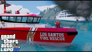 GTA 5 Mods Fire Fighting Boat Responds To Yacht Fire With People Trapped LSPDFR Coastal Callouts [upl. by Assen726]