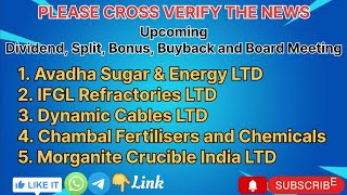 Avadh Sugar amp Energy  IFGL Refractories  Dynamic Cables  Chambal Fertilisers  Morganite Crucible [upl. by Nednarb]