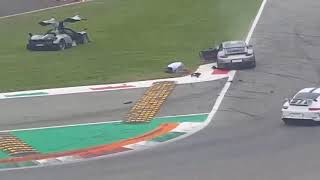 FULL VIDEO Porsche GT2RS crashes into a Pagani Huayra at Monza Race Track BETTER QUALITY [upl. by Orhtej]