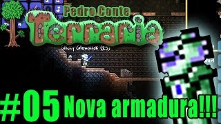 Terraria 05  PC  Armadura nova ficando mais forte explorando caverna [upl. by Hcardahs574]