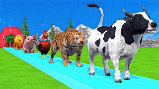 Paint amp Animals CowGorillaElephantLionTigerDinosaur Fountain Crossing Transformation Cartoon [upl. by Aniras971]