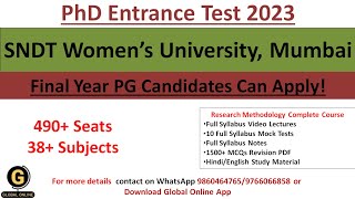 New PhD Notification 2023 At SNDT Womens University MumbaiSNDT Womens University PET Form 2023 [upl. by Asiole]