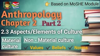 Anthropology Chapter 2  Part 2  AspectsElements of Culture MaterialNon Material culture [upl. by Frantz894]