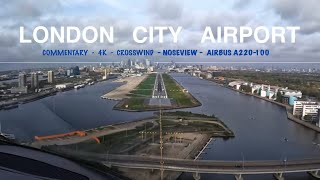 Pilot View London City Cockpit Landing Airbus A220  2024 in 4K [upl. by Felicity741]