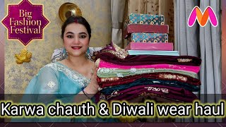 Myntra KarwachauthDiwali special Saree amp jewellery set haul poojachoyalshorts [upl. by Agustin660]