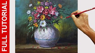 Tutorial  How to Paint Flowers in Old Vase in Acrylics  JMLisondra [upl. by Zilevi]