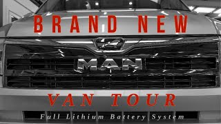 Offgrid MAN Van Tour  Lithium Battery Set up amp HUGE BED Better than VW Crafter [upl. by Monro494]