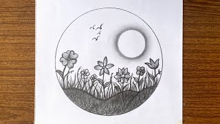 Easy and simple flower garden drawing  How to draw garden scenerystep by stepeasy draw [upl. by Cohbath420]