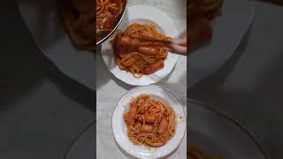 Spaghetti with Bockwurst Sausage and Grated Parmesan Cheese [upl. by Joash]